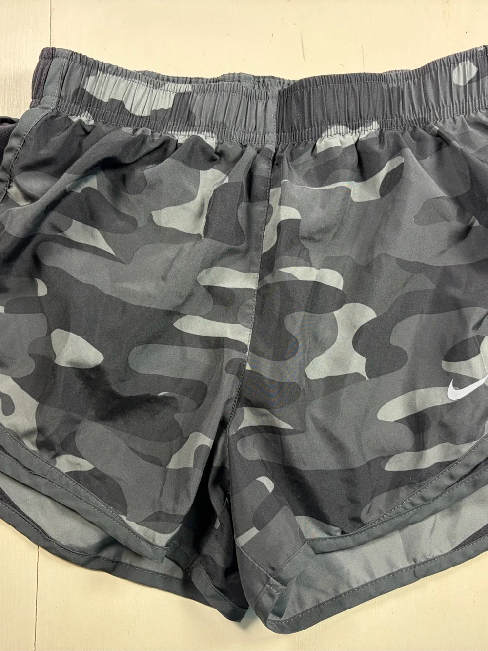 Nike Women's Black and Gray Camouflage Athletic Shorts